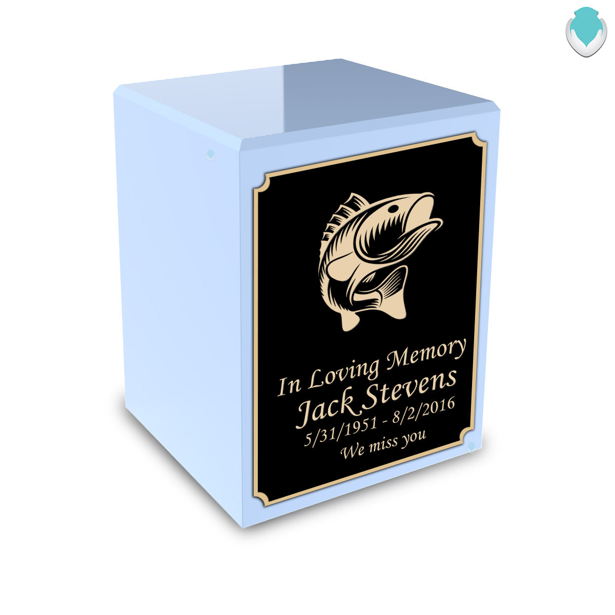 Custom Engraved Heritage Light Blue Small Cremation Urn Memorial Box for Ashes