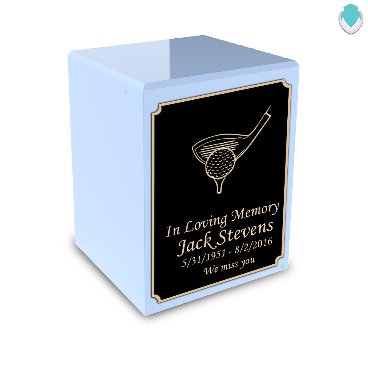 Custom Engraved Heritage Light Blue Small Cremation Urn Memorial Box for Ashes