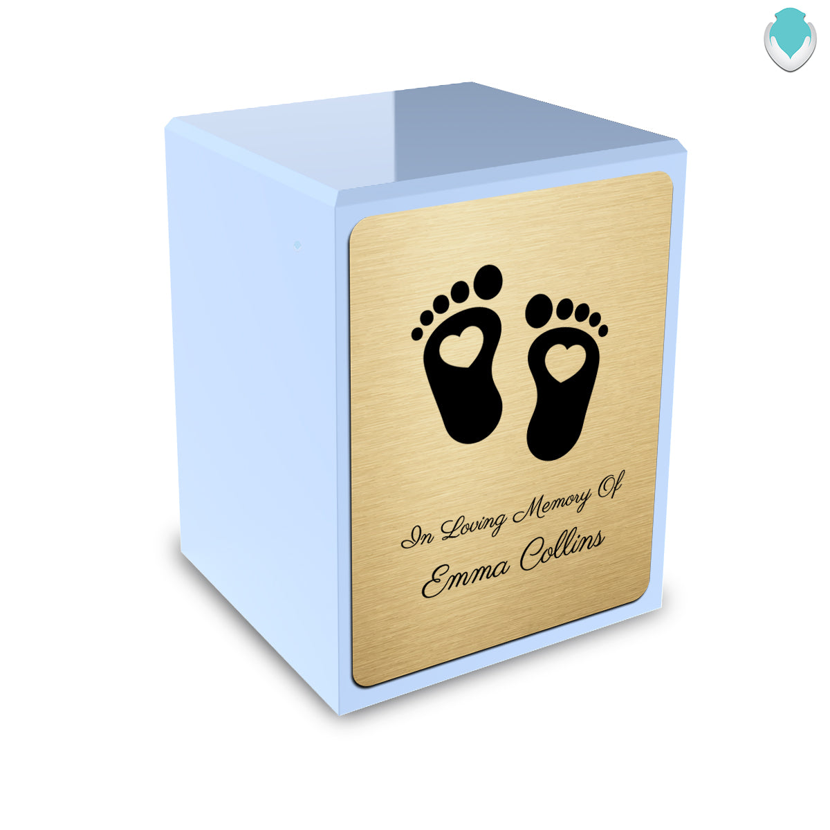 Custom Engraved Heritage Heart Feet Light Blue Small Cremation Urn Memorial Box for Ashes