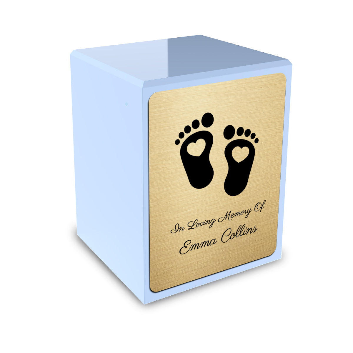 Custom Engraved Heritage Heart Feet Light Blue Small Cremation Urn Memorial Box for Ashes