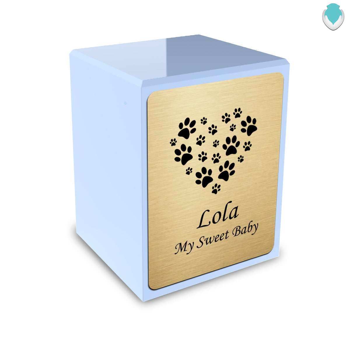 Custom Engraved Heritage Light Blue Heart Paws Small Pet Cremation Urn Memorial Box for Ashes