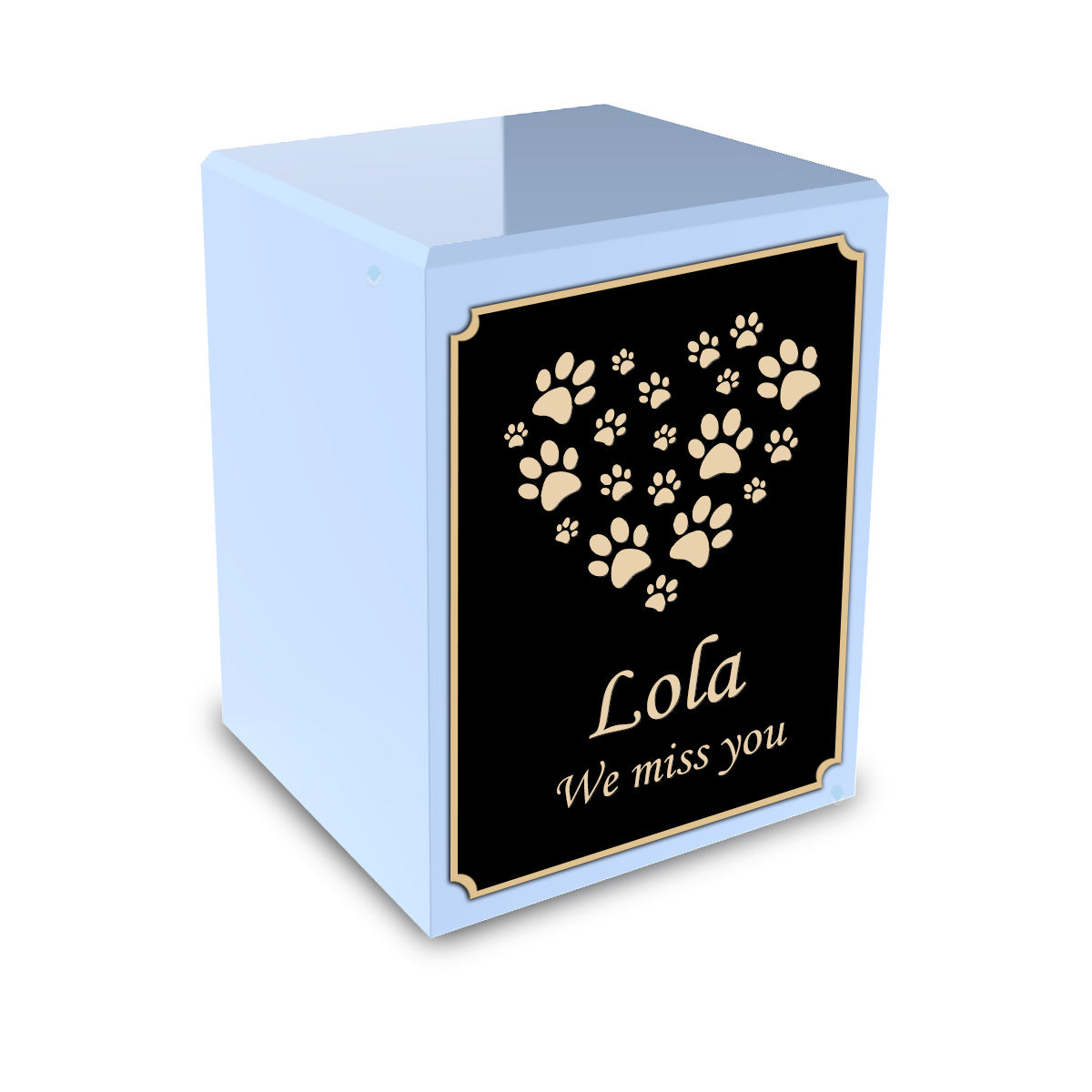 Custom Engraved Heritage Light Blue Heart Paws Small Pet Cremation Urn Memorial Box for Ashes