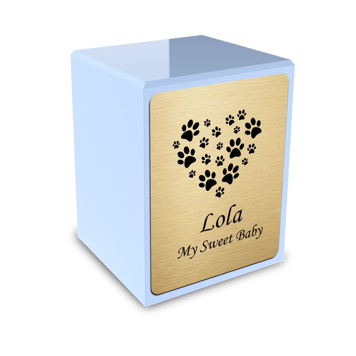 Custom Engraved Heritage Light Blue Heart Paws Small Pet Cremation Urn Memorial Box for Ashes