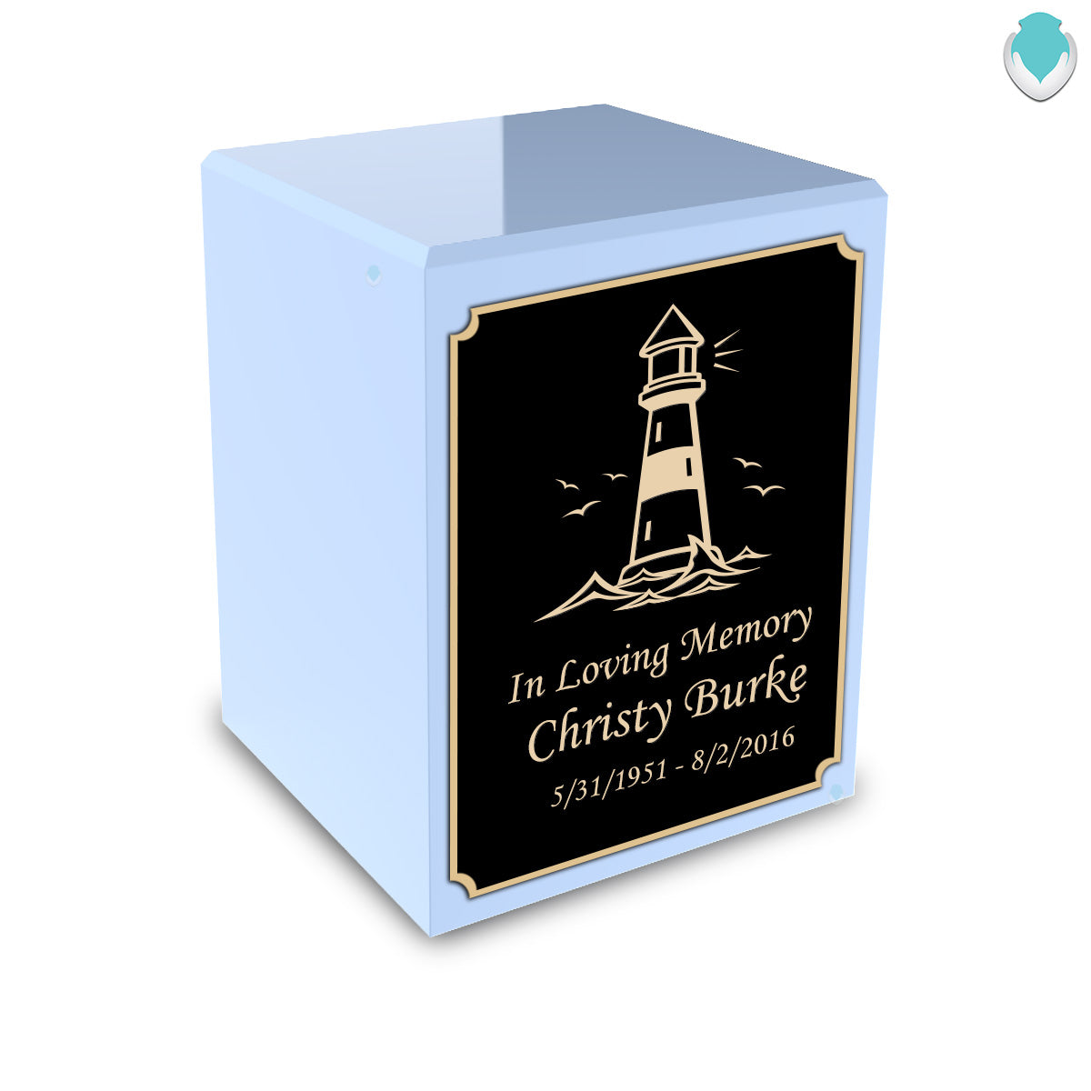 Custom Engraved Heritage Light Blue Small Cremation Urn Memorial Box for Ashes