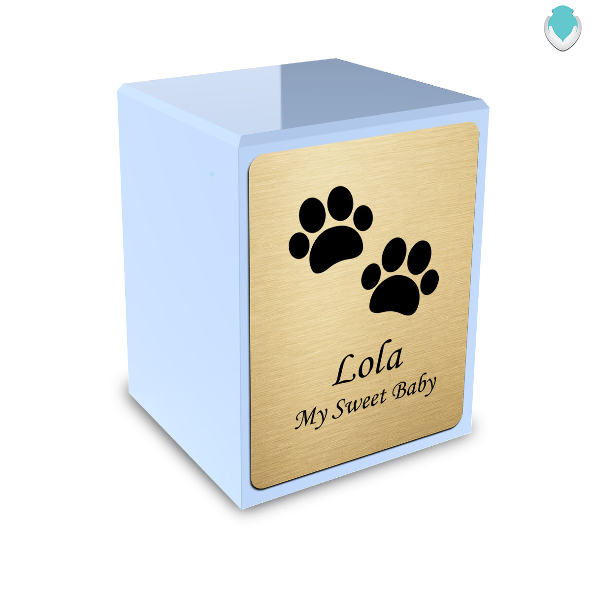 Custom Engraved Heritage Light Blue Walking Paws Small Pet Cremation Urn Memorial Box for Ashes