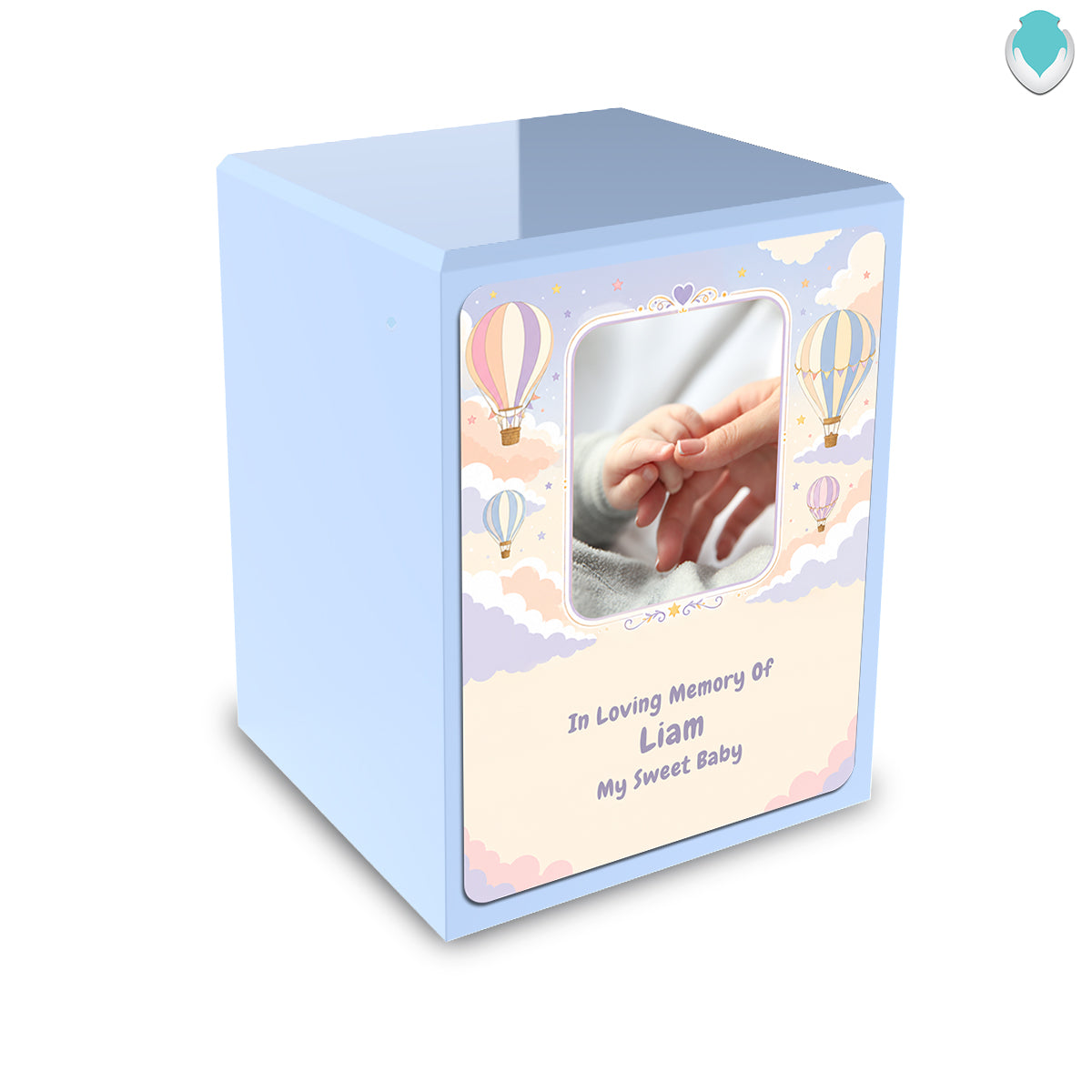 Custom Engraved Heritage Light Blue Air Balloon Small Child Cremation Urn Memorial Box for Ashes