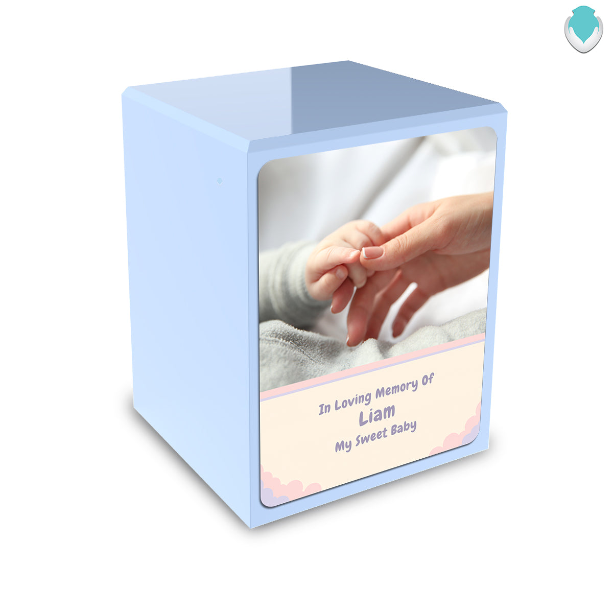 Custom Engraved Heritage Light Blue Photo Small Child Cremation Urn Memorial Box for Ashes