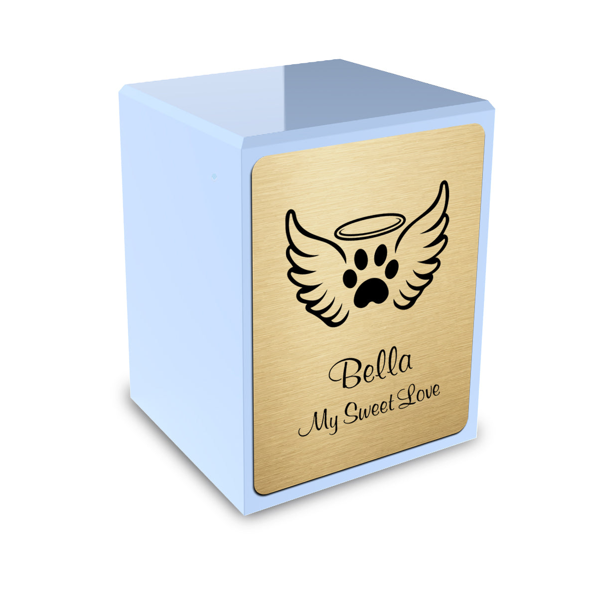Custom Engraved Heritage Light Blue Angel Wings Small Pet Cremation Urn Memorial Box for Ashes