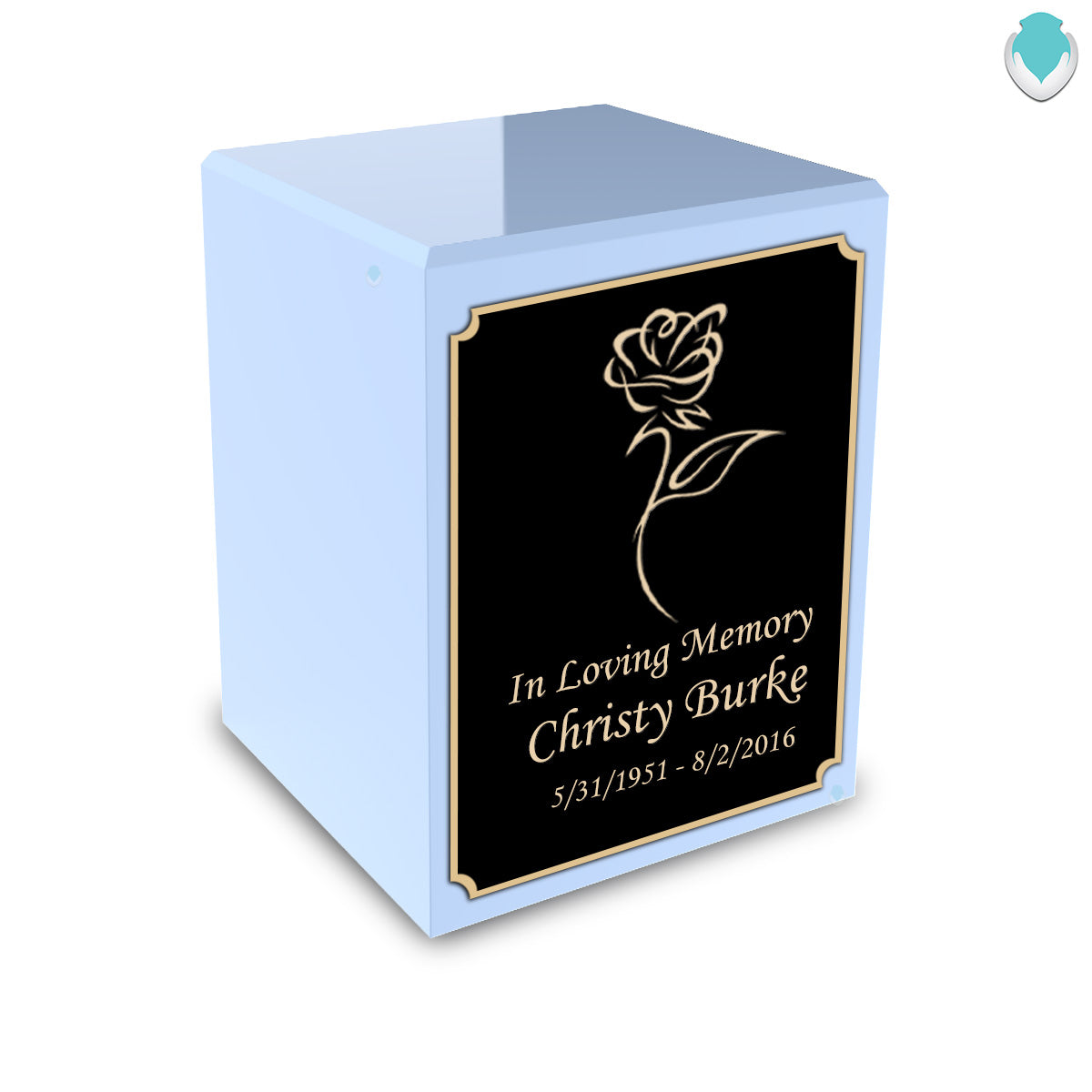 Custom Engraved Heritage Light Blue Small Cremation Urn Memorial Box for Ashes