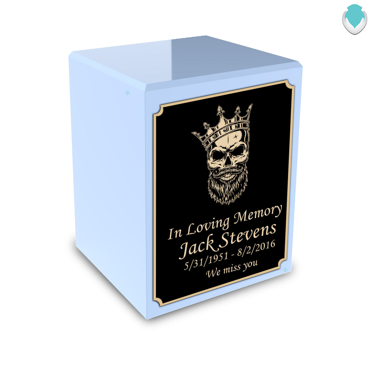 Custom Engraved Heritage Light Blue Small Cremation Urn Memorial Box for Ashes