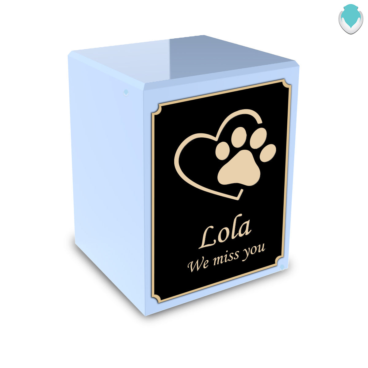 Custom Engraved Heritage Light Blue Single Paw Small Pet Cremation Urn Memorial Box for Ashes