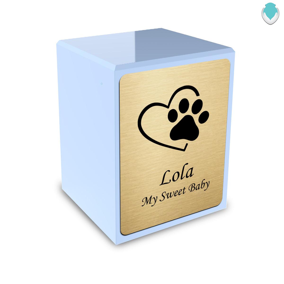Custom Engraved Heritage Light Blue Single Paw Small Pet Cremation Urn Memorial Box for Ashes