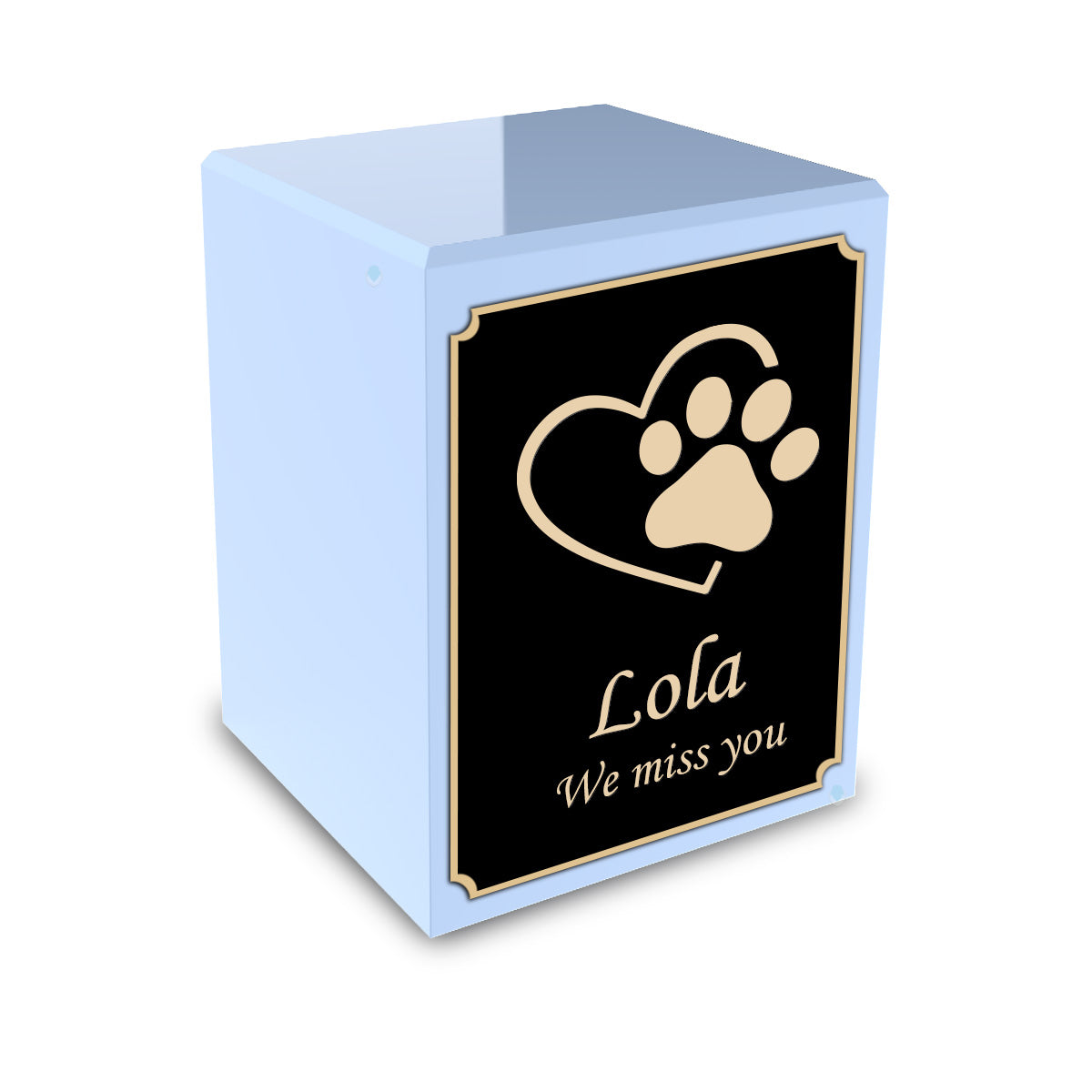 Custom Engraved Heritage Light Blue Single Paw Small Pet Cremation Urn Memorial Box for Ashes