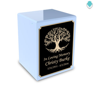 Custom Engraved Heritage Light Blue Small Cremation Urn Memorial Box for Ashes