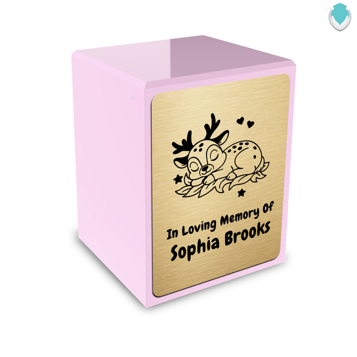 Custom Engraved Heritage Baby Deer Light Pink Small Cremation Urn Memorial Box for Ashes