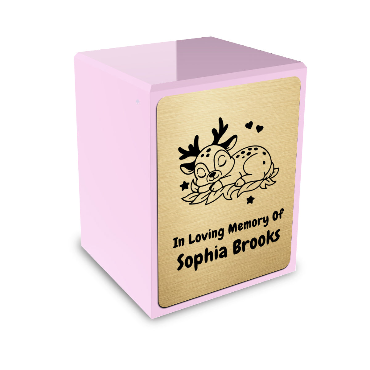 Custom Engraved Heritage Baby Deer Light Pink Small Cremation Urn Memorial Box for Ashes