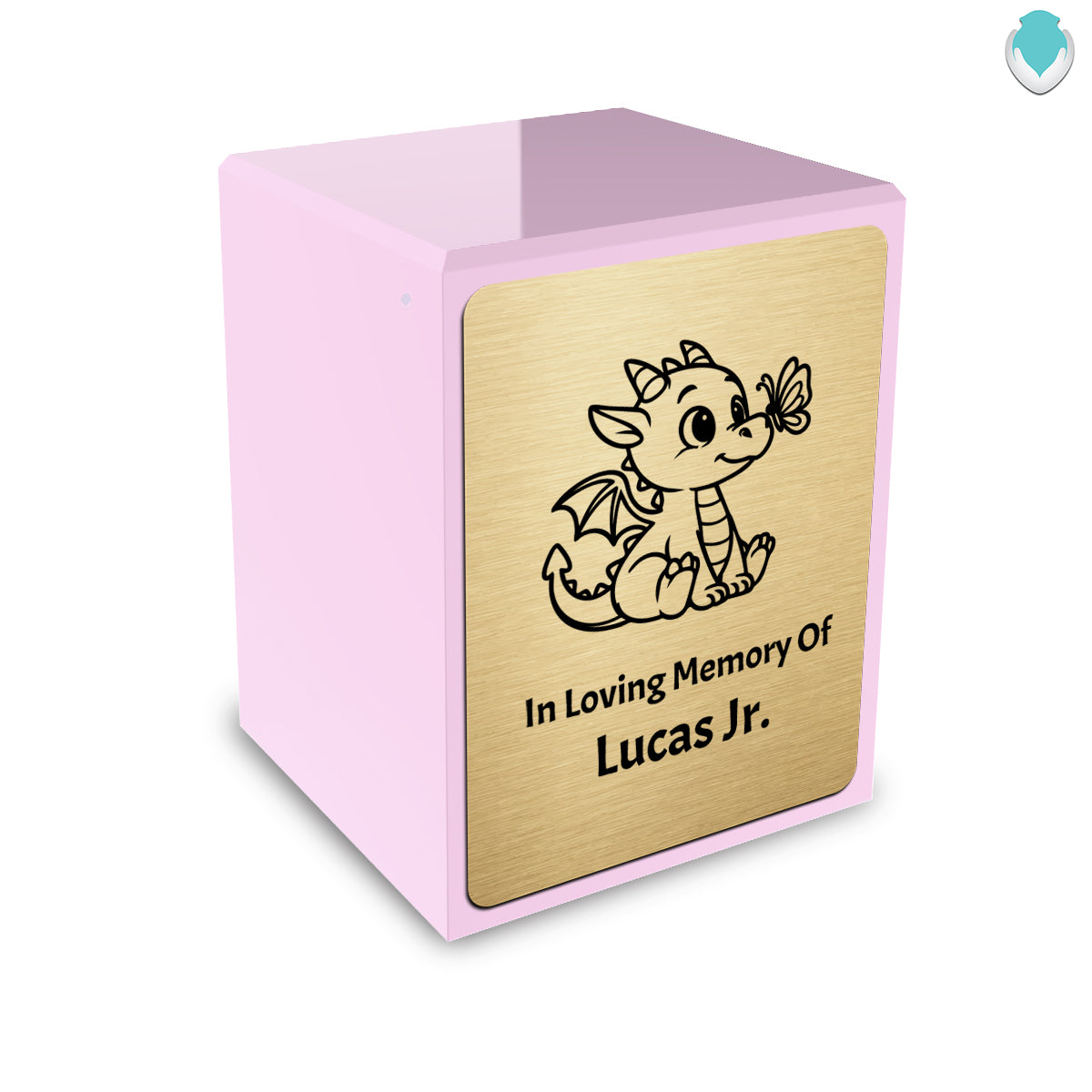 Custom Engraved Heritage Baby Dragon Light Pink Small Cremation Urn Memorial Box for Ashes