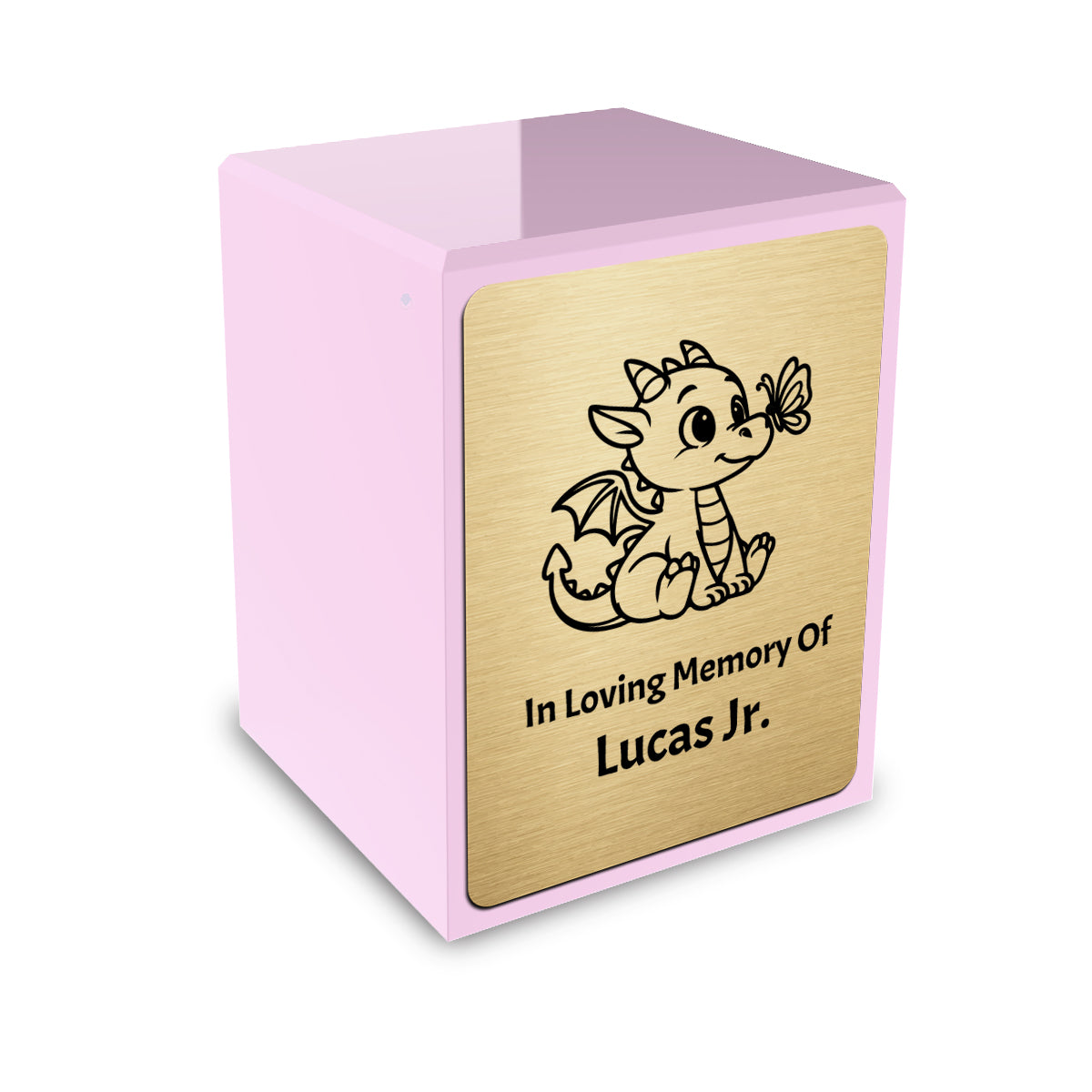 Custom Engraved Heritage Baby Dragon Light Pink Small Cremation Urn Memorial Box for Ashes