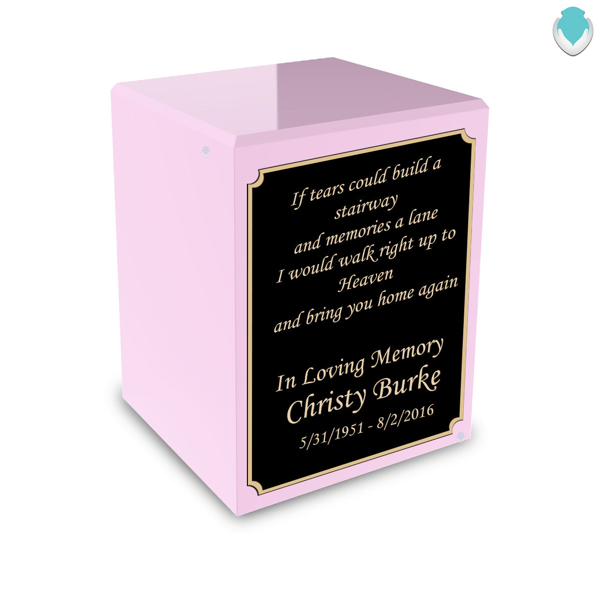 Custom Engraved Heritage Light Pink Small Cremation Urn Memorial Box for Ashes