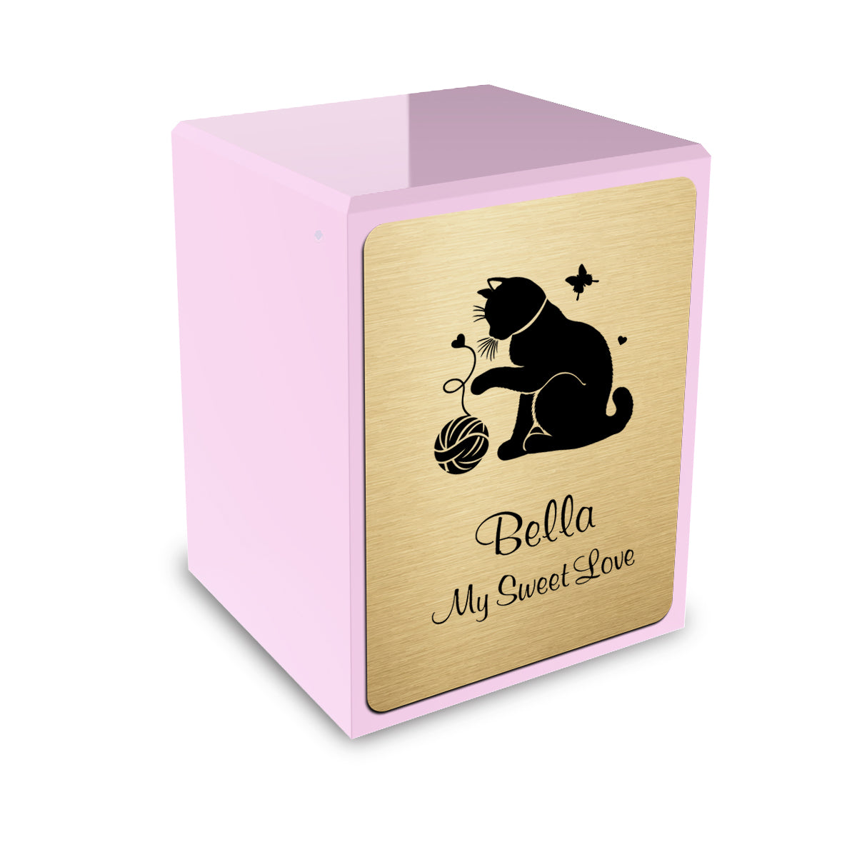 Custom Engraved Heritage Light Pink Fun Cat Small Pet Cremation Urn Memorial Box for Ashes