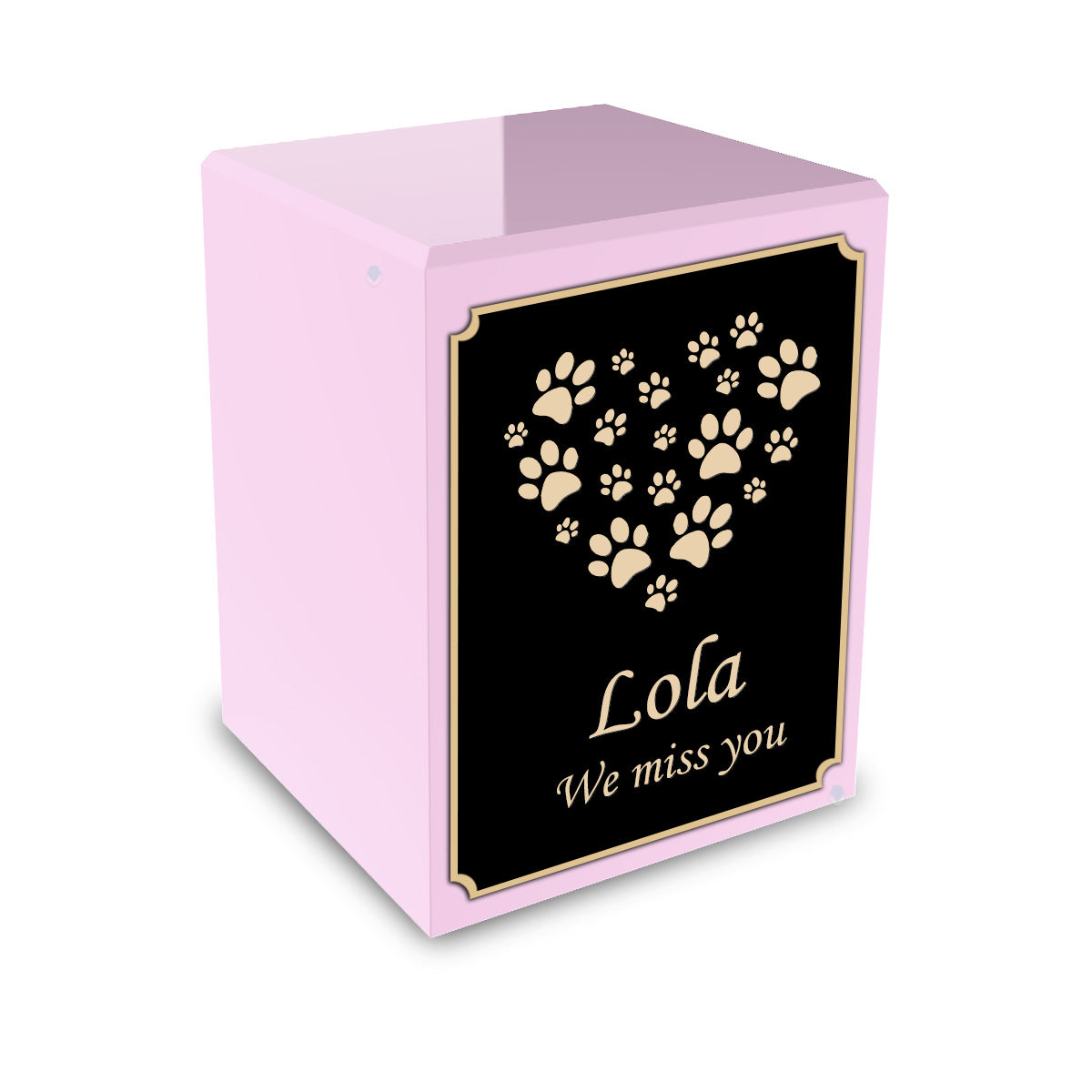 Custom Engraved Heritage Light Pink Heart Paws Small Pet Cremation Urn Memorial Box for Ashes