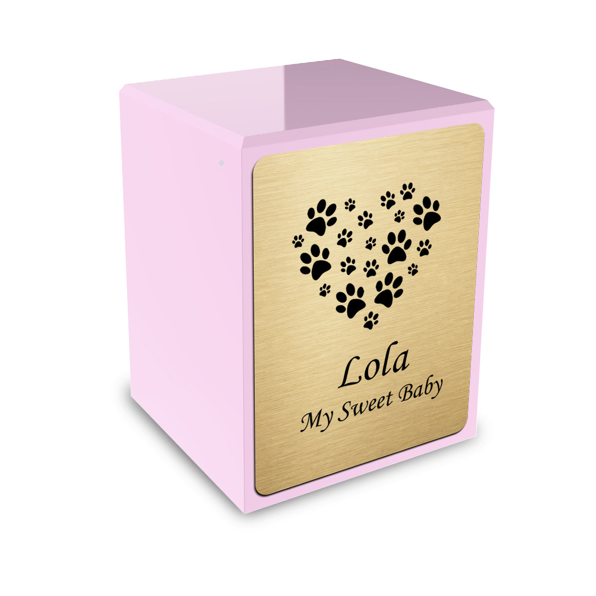Custom Engraved Heritage Light Pink Heart Paws Small Pet Cremation Urn Memorial Box for Ashes