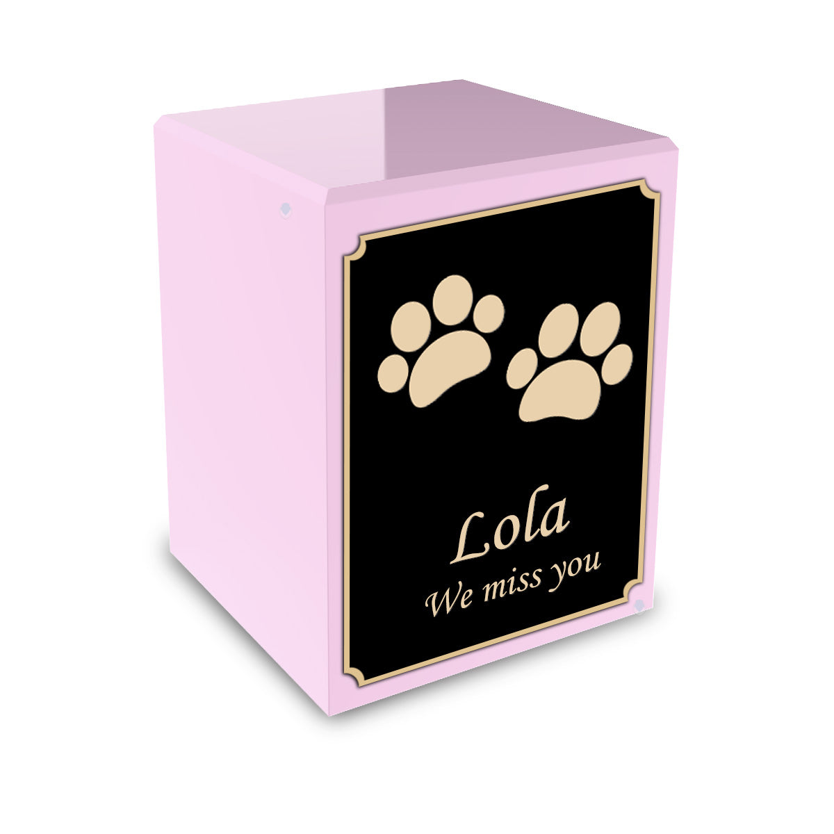 Custom Engraved Heritage Light Pink Walking Paws Small Pet Cremation Urn Memorial Box for Ashes