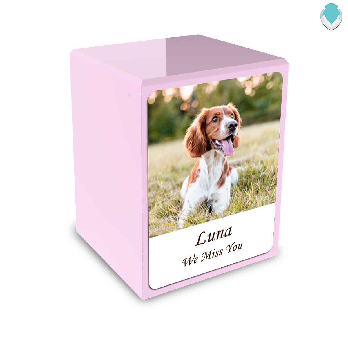 Custom Printed Portrait Small Heritage Light Pink Photo Wood Box Pet Cremation Urn for Ashes