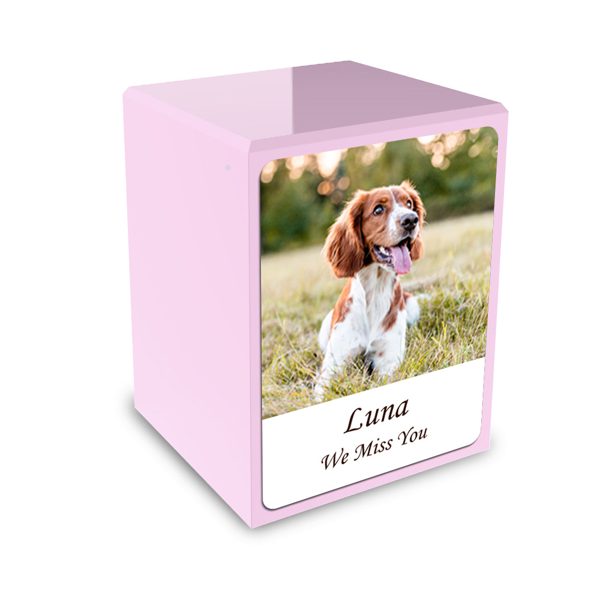 Custom Printed Portrait Small Heritage Light Pink Photo Wood Box Pet Cremation Urn for Ashes