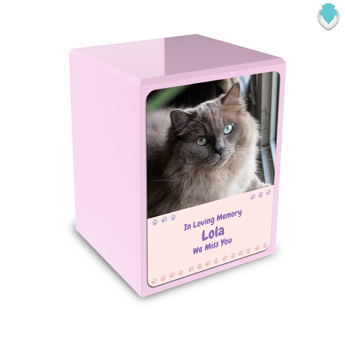 Custom Engraved Heritage Light Pink Paw Cat Portrait Small Cremation Urn Memorial Box for Ashes