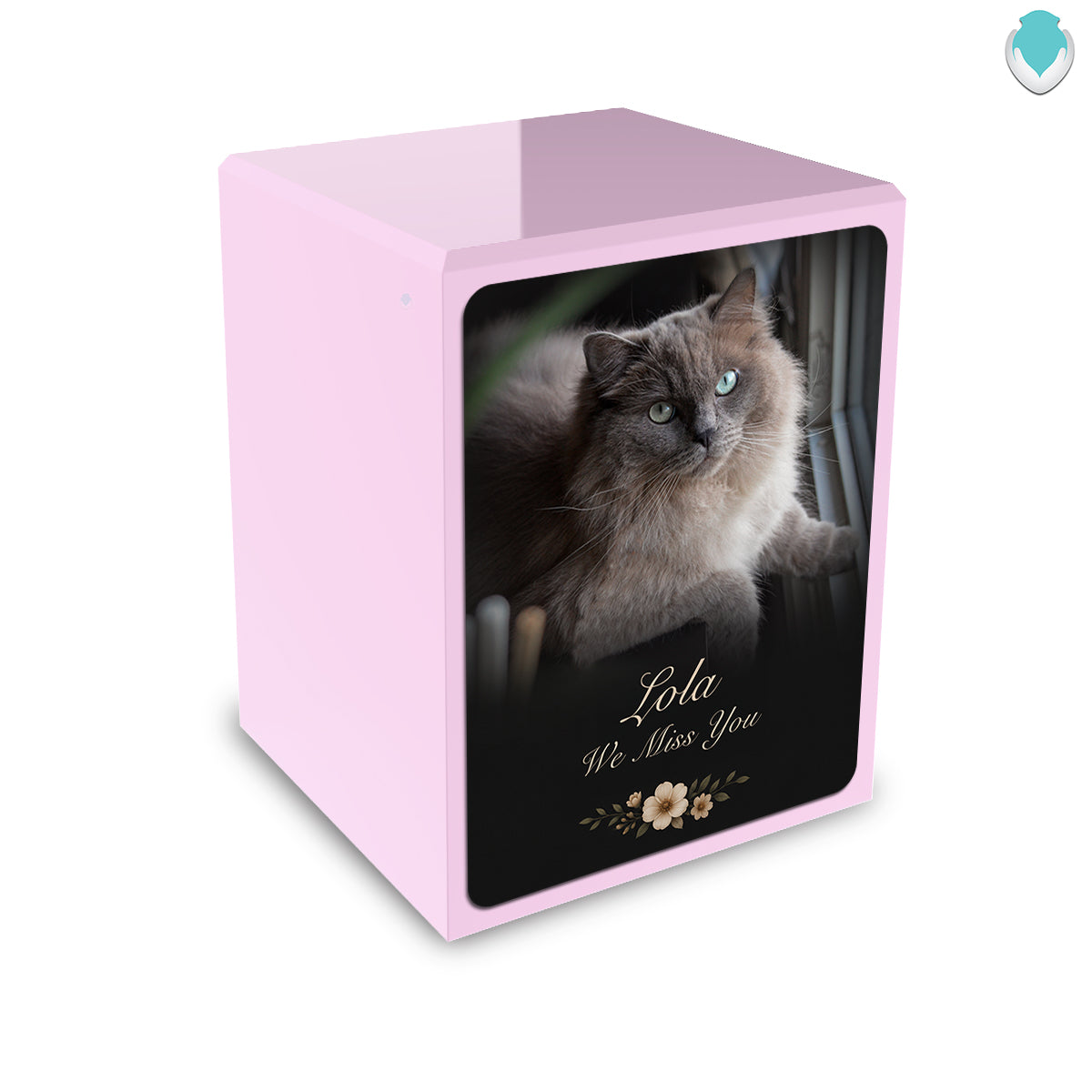 Custom Engraved Heritage Pet Portrait Photo Light Pink Small Cremation Urn Memorial Box for Ashes
