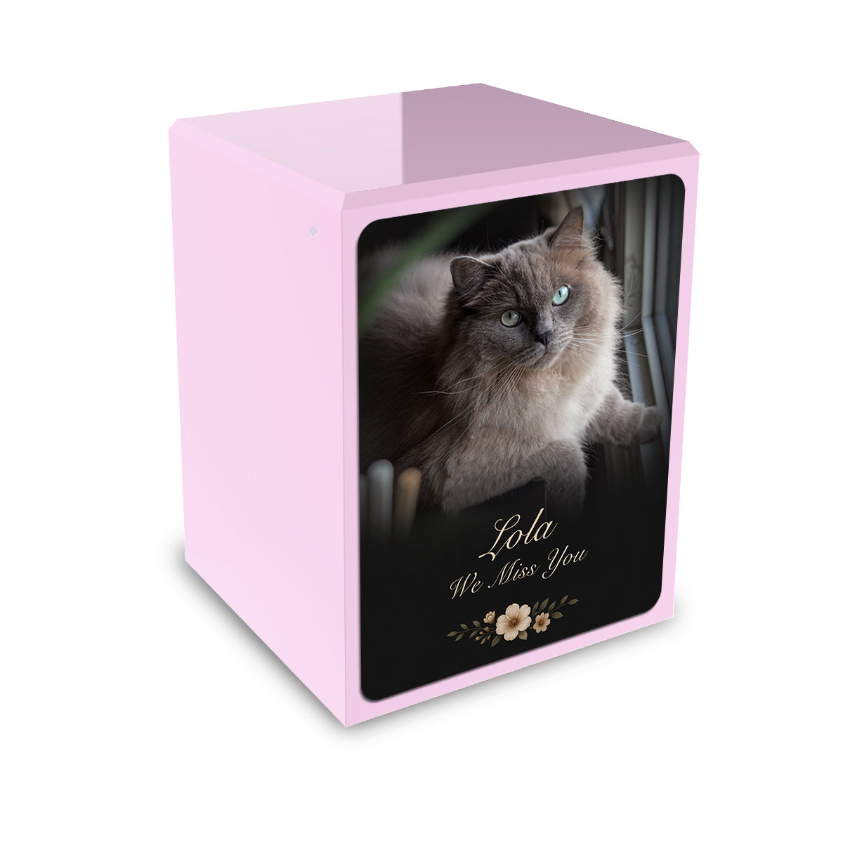 Custom Engraved Heritage Pet Portrait Photo Light Pink Small Cremation Urn Memorial Box for Ashes