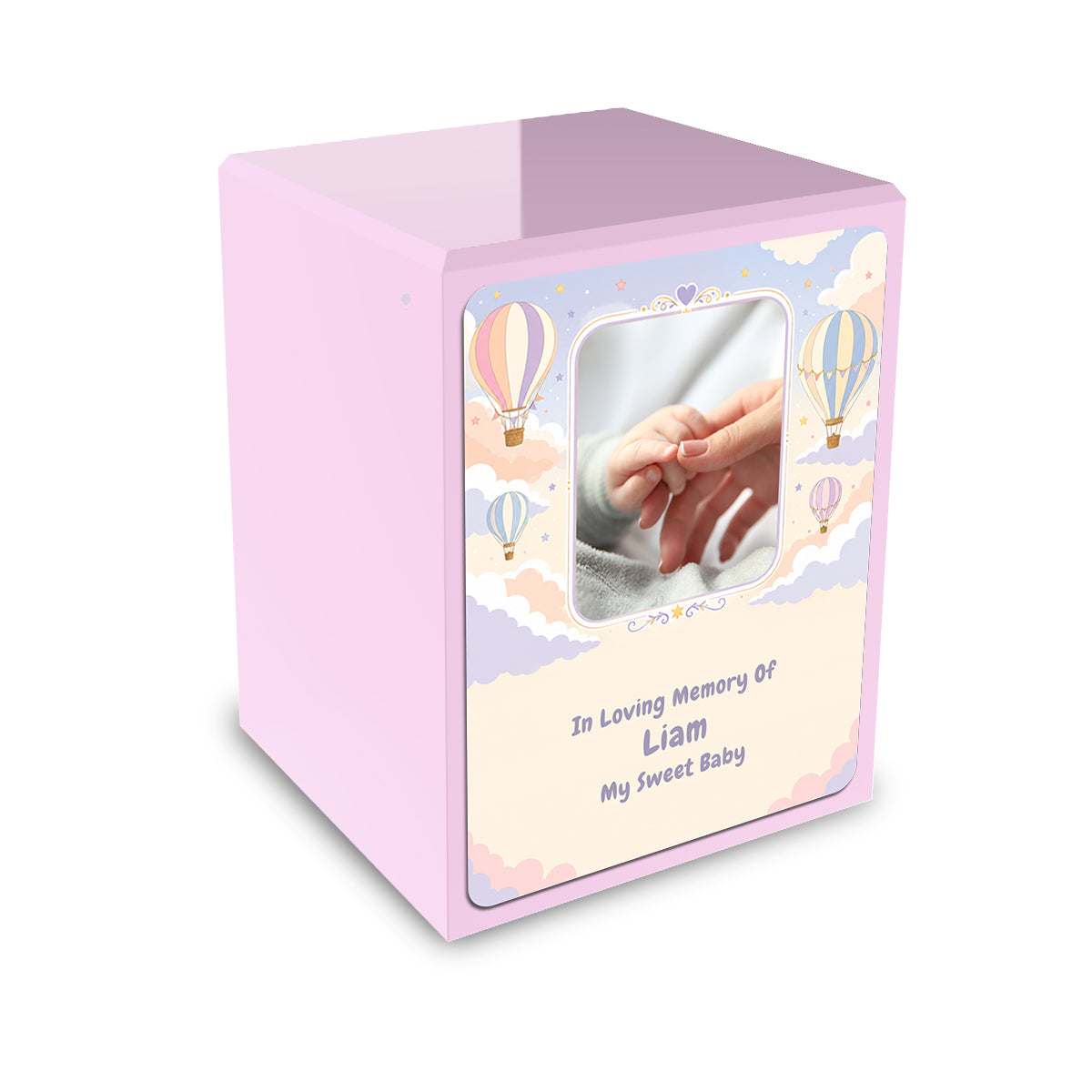 Custom Engraved Child Heritage Light Pink Air Balloon Small Cremation Urn Memorial Box for Ashes