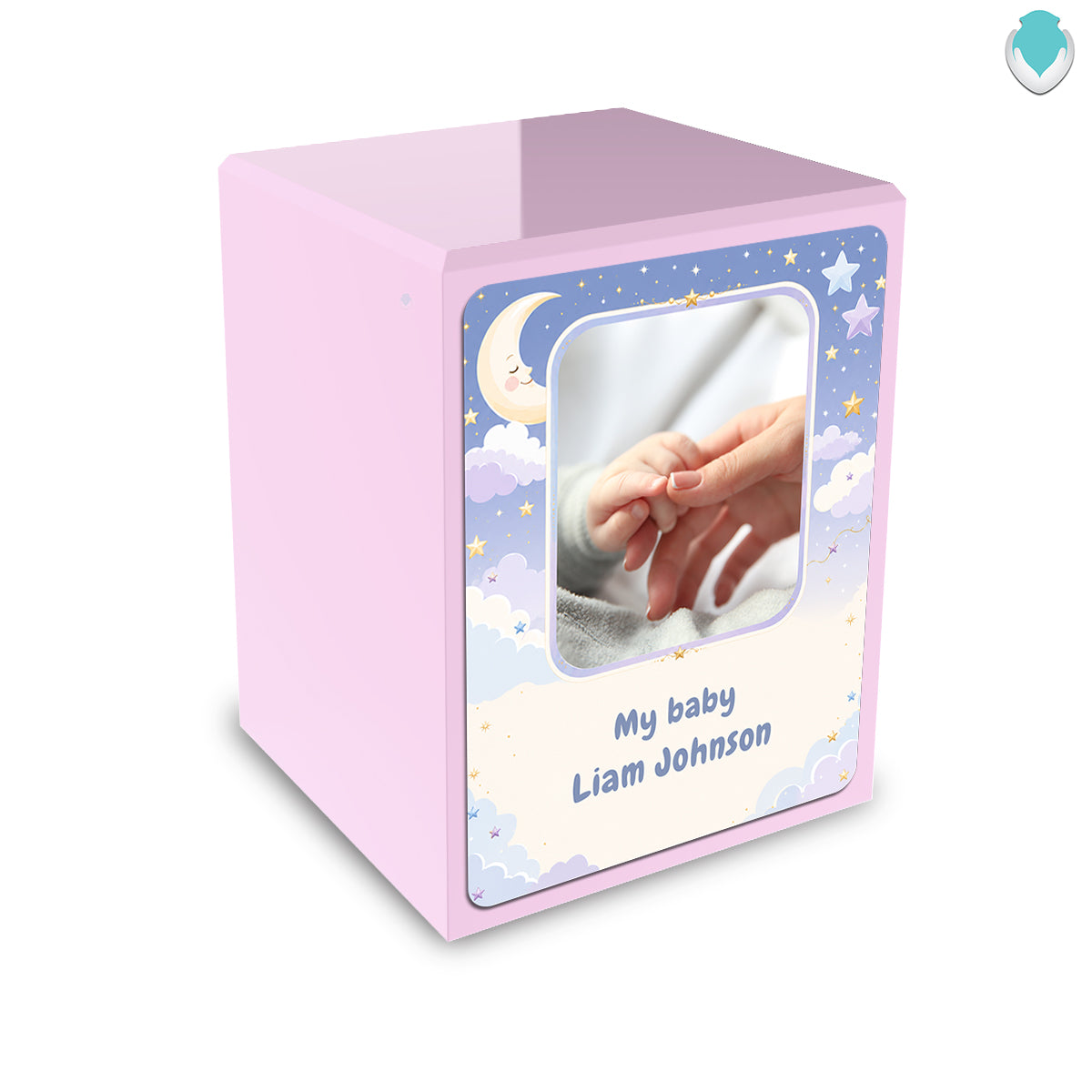 Custom Engraved Child Heritage Light Pink Star and Moon Small Cremation Urn Memorial Box for Ashes