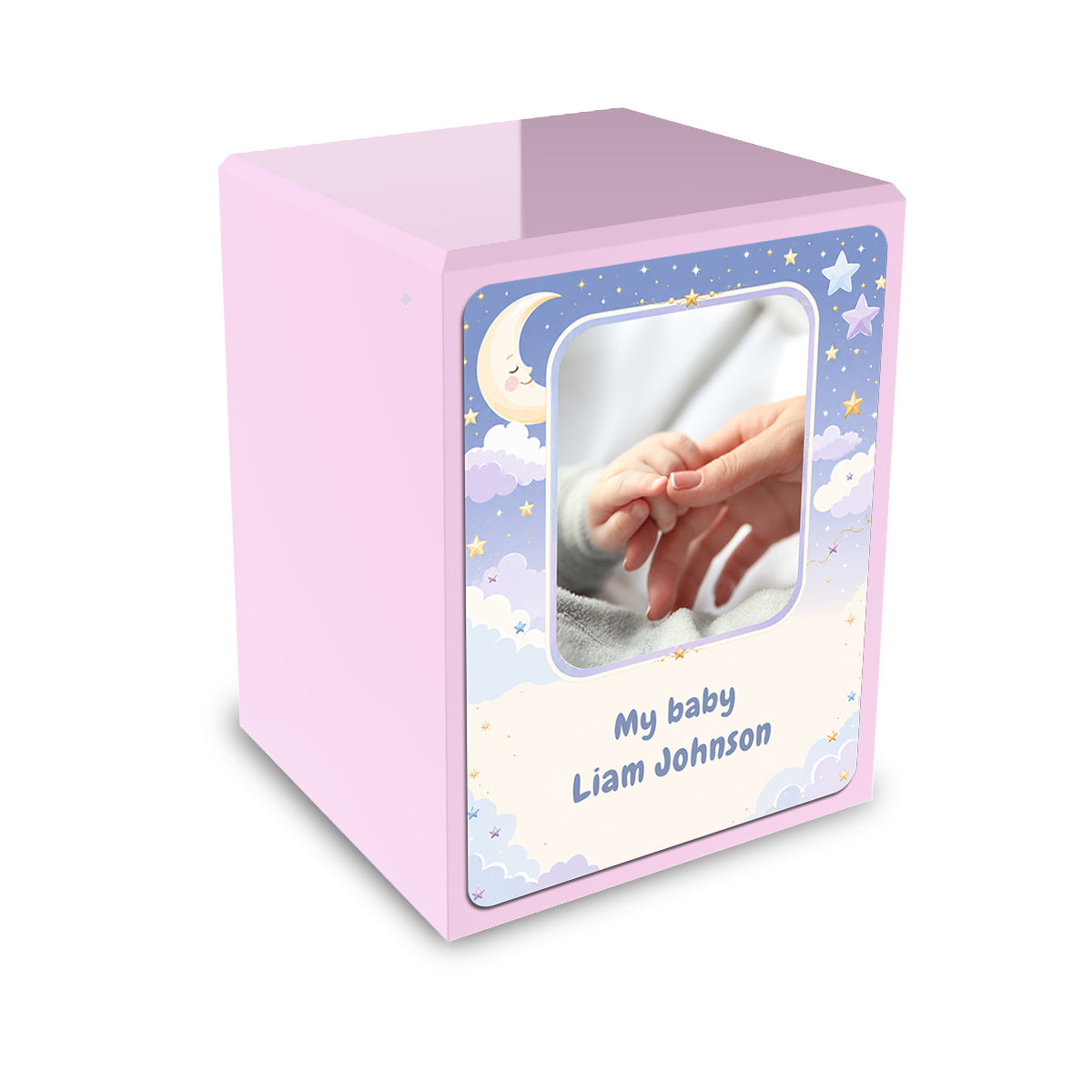 Custom Engraved Child Heritage Light Pink Star and Moon Small Cremation Urn Memorial Box for Ashes