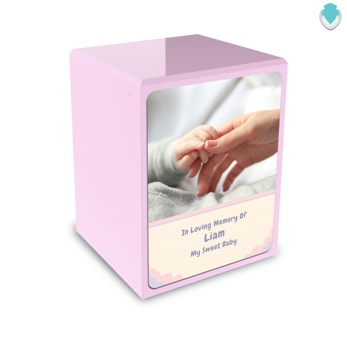 Custom Engraved Child Heritage Light Pink Photo Small Cremation Urn Memorial Box for Ashes