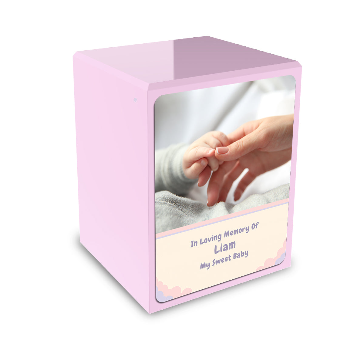 Custom Engraved Child Heritage Light Pink Photo Small Cremation Urn Memorial Box for Ashes
