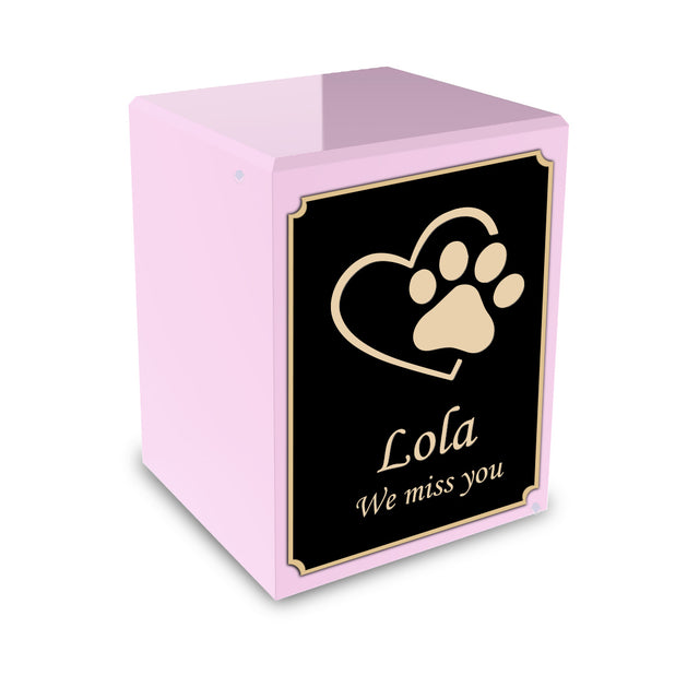 Custom Engraved Heritage Light Pink Single Paw Small Pet Cremation Urn Memorial Box for Ashes