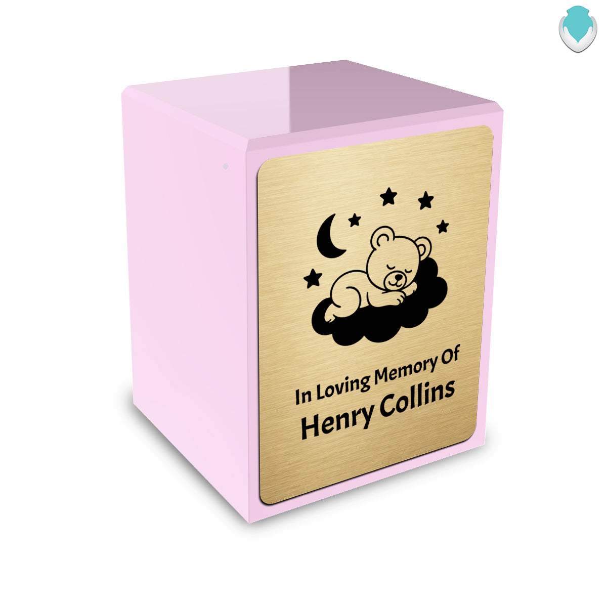 Custom Engraved Heritage Baby Sleeping Teddy Light Pink Small Cremation Urn Memorial Box for Ashes