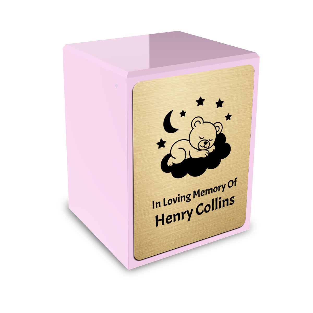 Custom Engraved Heritage Baby Sleeping Teddy Light Pink Small Cremation Urn Memorial Box for Ashes