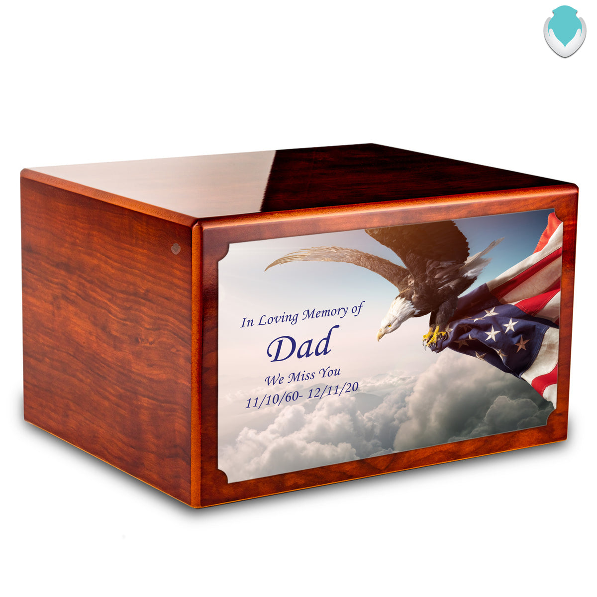 Custom Printed Heritage Rosewood American Eagle Wood Box Cremation Urn