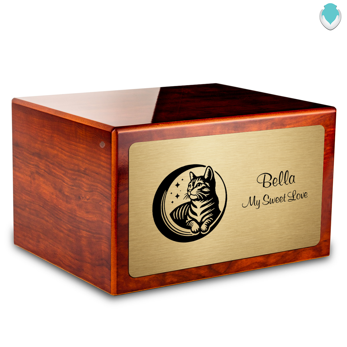 Heritage Rosewood Cute Cat Large Pet Cremation Box Urn