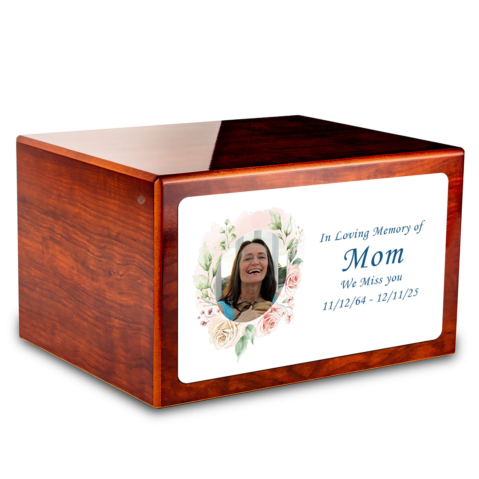Custom Printed Heritage Rosewood Photo Frame Wood Box Cremation Urn