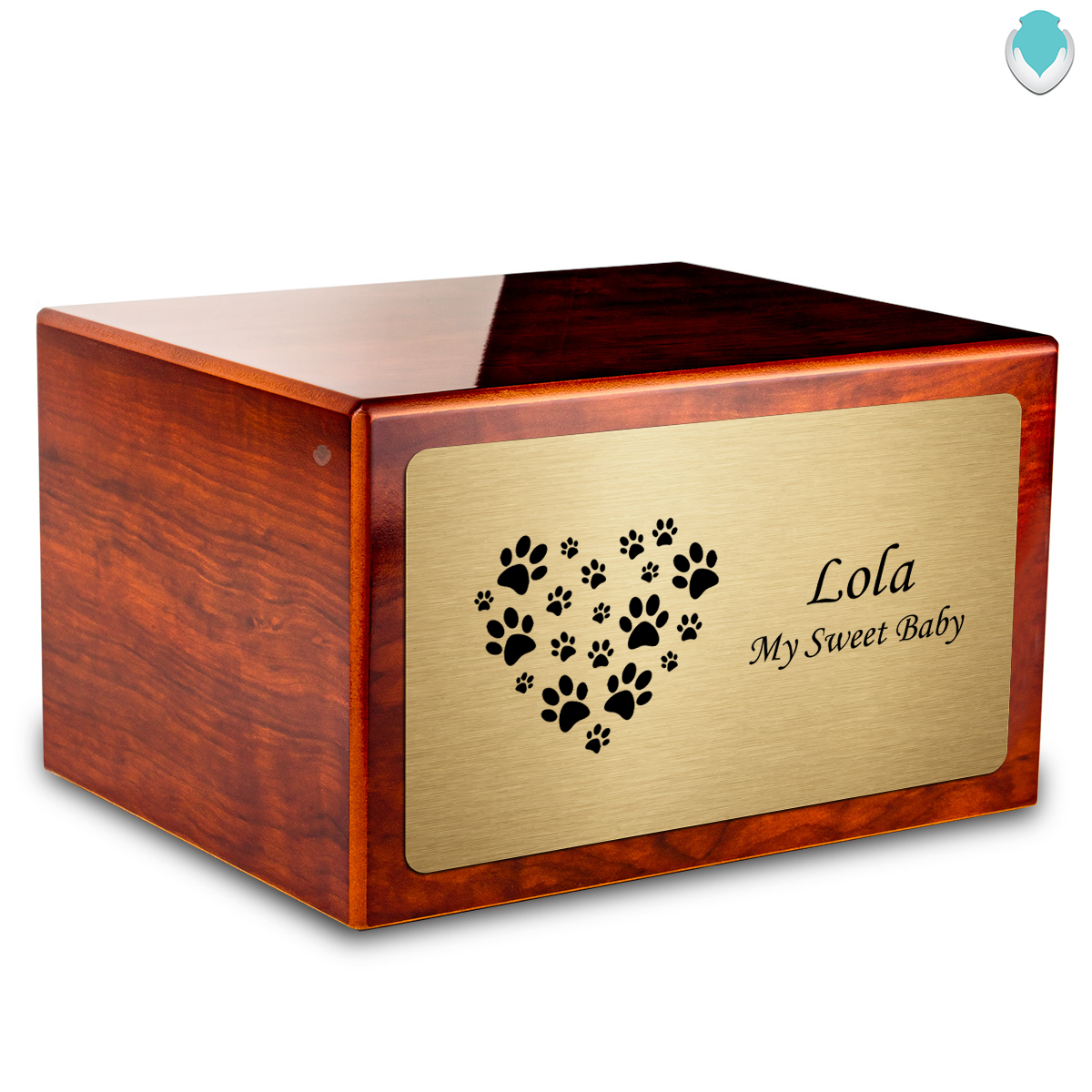 Heritage Rosewood Heart Paw Large Pet Cremation Box Urn