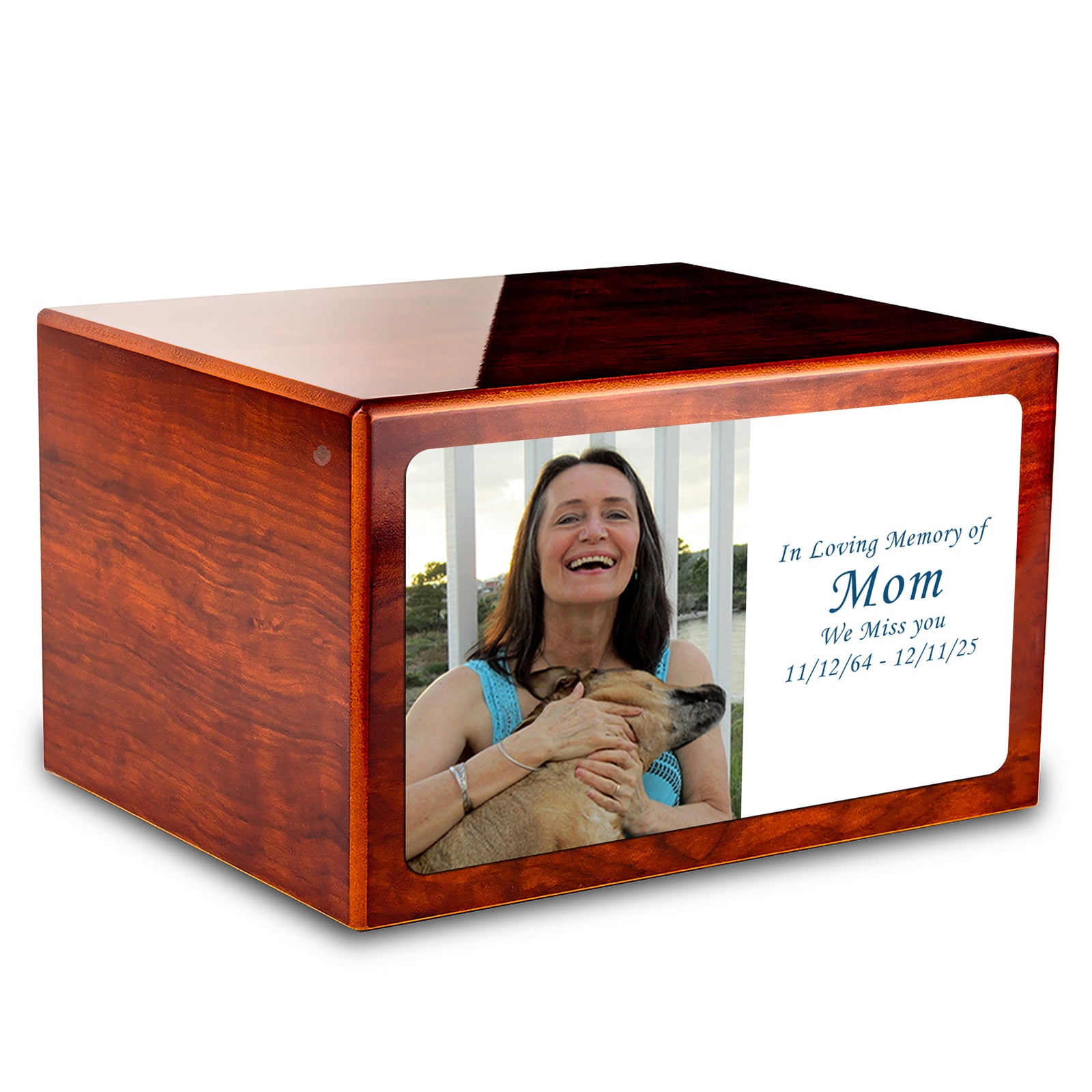 Custom Printed Heritage Rosewood Photo Wood Box Cremation Urn