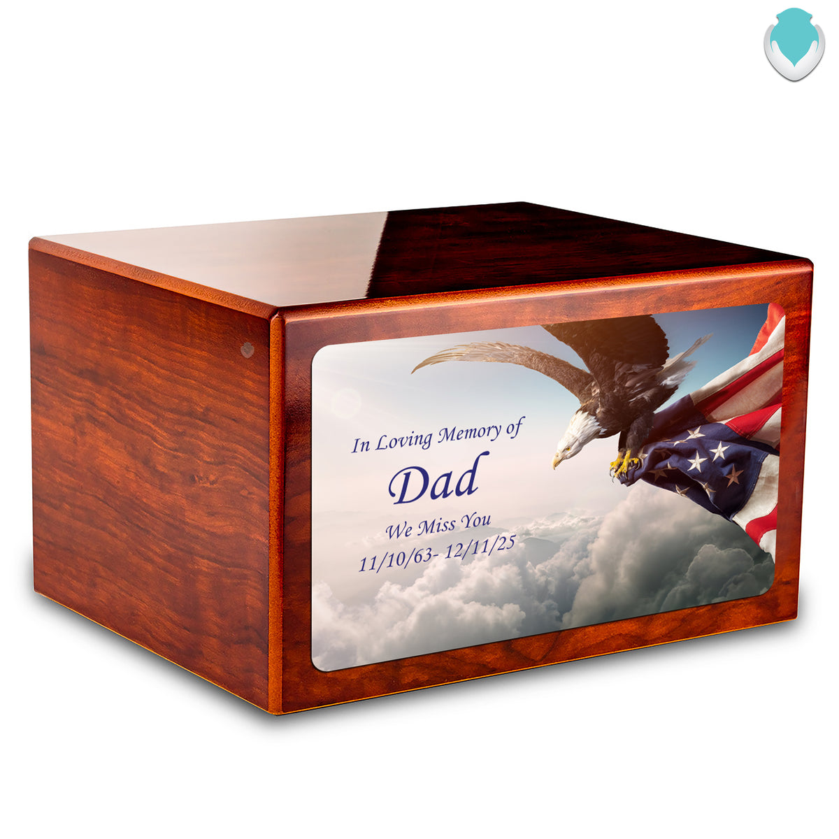 Custom Printed Heritage Rosewood American Eagle Wood Box Cremation Urn