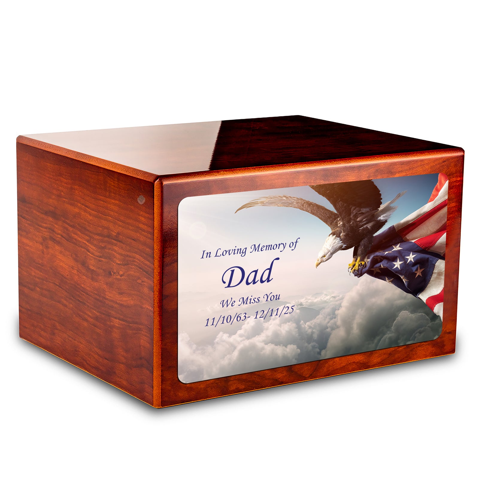 Custom Printed Heritage Rosewood American Eagle Wood Box Cremation Urn