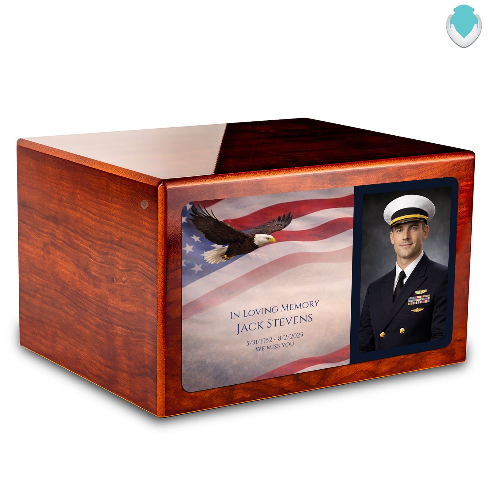Custom Printed Heritage Rosewood Photo American Glory Wood Box Cremation Urn