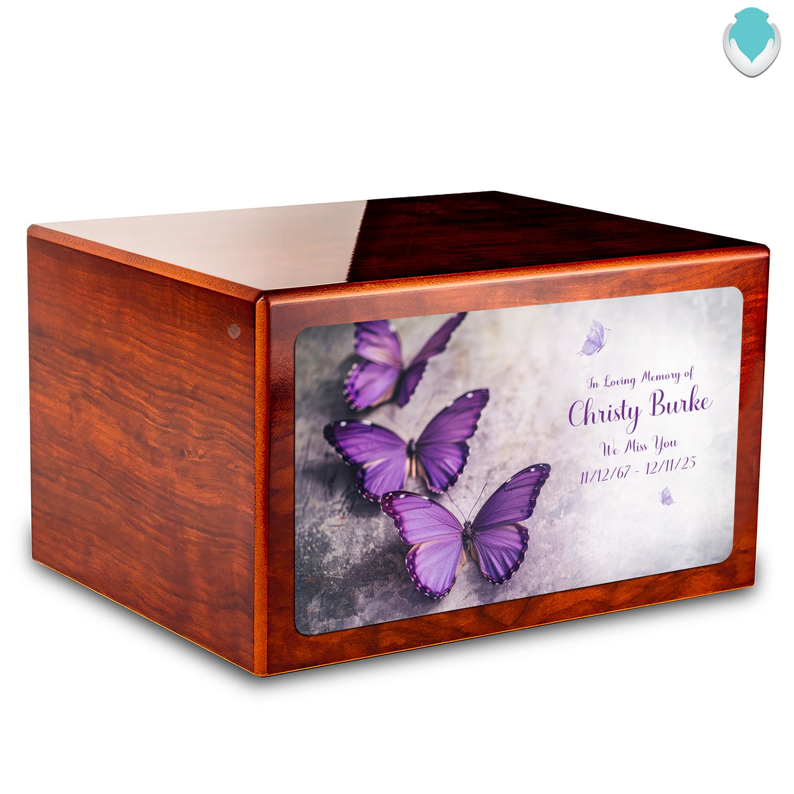 Custom Printed Heritage Rosewood Butterflies Wood Box Cremation Urn