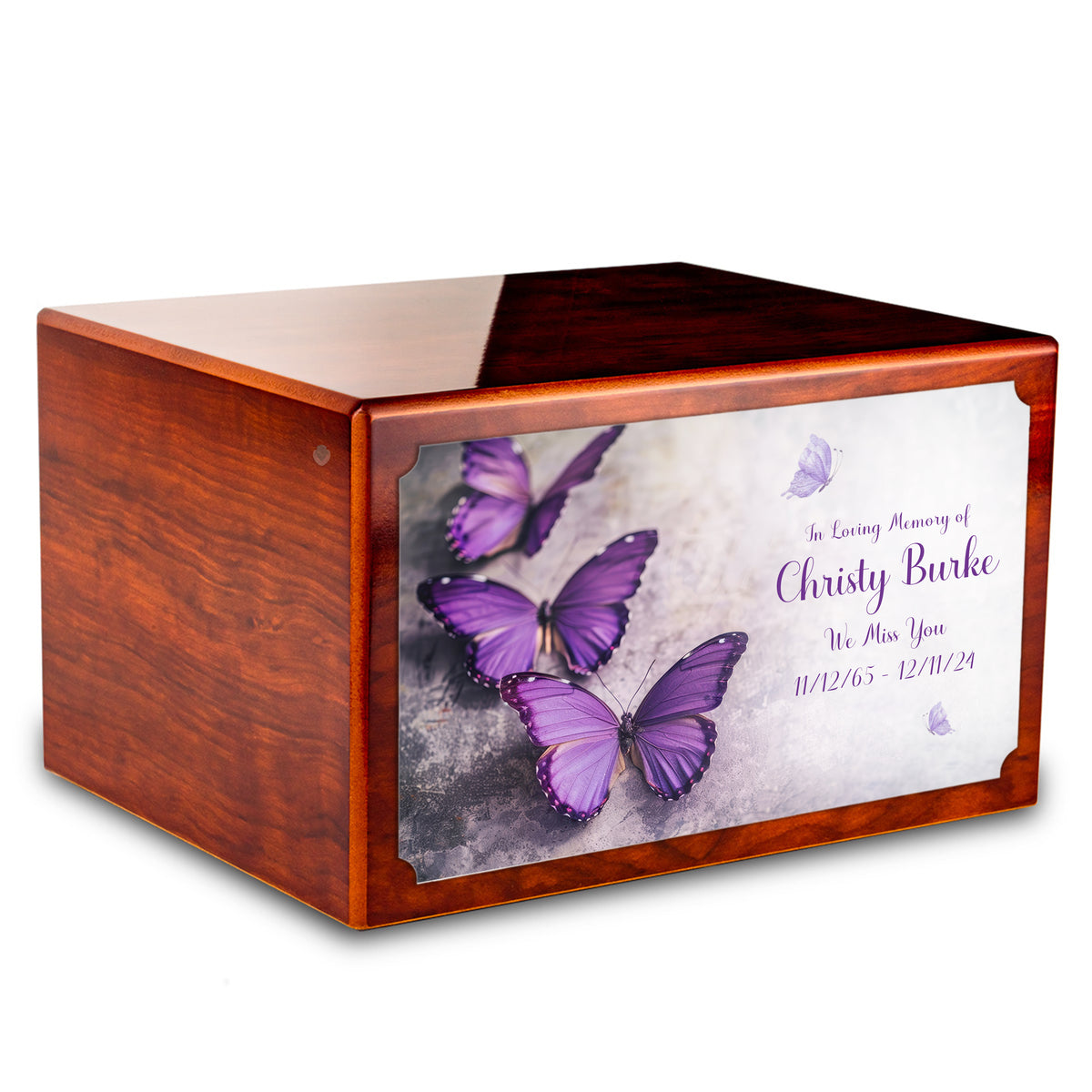 Custom Printed Heritage Rosewood Butterflies Wood Box Cremation Urn